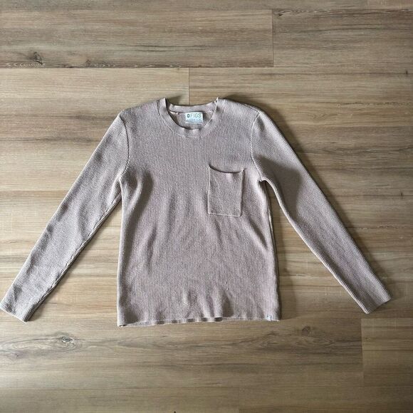 Figs Women’s Brown Tan Ribber Long Sleeve Sweater Size Small Comfy With Pocket - Picture 1 of 7